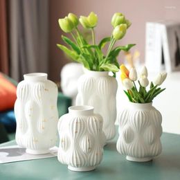 Vases Nordic Creative Ceramic Vase Decoration Gold Embossed Texture Crafts Home Living Room Modern Flower Arrangement Accessories