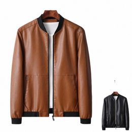 men Jacket Faux Leather Zipper Cardigan Lg Sleeves Windproof Smooth Surface Plus Size Men Spring Coat For Daily Wear h8uu#