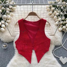 Women's Vests Retro Fashion Vest 2024 Summer Autumn Tassel Design High-End Unique And Beautiful Short Waistcoat Tops Female