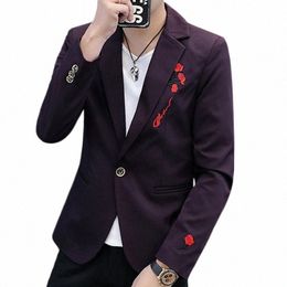 rose Embroidery Men Floral Casual Blazer Single Butt 2022 Spring Autumn Korean Style Mens Suit Jacket Slim L7Kg#