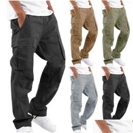 Men'S Pants Mens Outdoor Cargo Black Cotton Pure Color Overalls Streetear Men Straight Trouser Pocket Sweatpants 5Xl Drop Delivery Ap Dhq7L