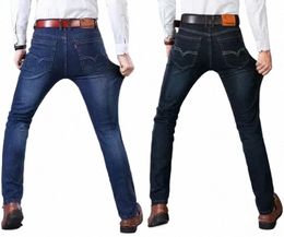 Jeans da uomo elasticizzati Autunno/Inverno Pantaloni Lg dritti e versatili da uomo Q0VP#