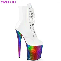 Dance Shoes Waterproof Platform Fishscale Color Pole Dancing Ankle 20cm High Heels Nightclub Model Performance