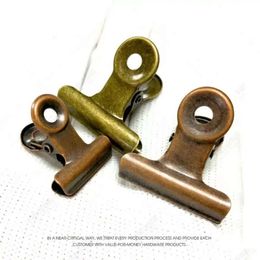 Tamanho aperto redondo 4 clipes retro bronze bulldog metal bilhete clipe de papel para tags sacos escritório atacado fy5831 1010