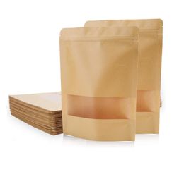 Stand Up Kraft Paper Pack Bags W Frosted Window Biscuit Doy pack Zipper Storage Pouch LZ04921980293