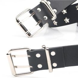 Belts Star Eye Rivet Belt Goth Style Double Pin Buckle Man/Woman Fashion Casual Puck Pu Leather Waistband Jeans Accessories Drop Deliv Dhdut