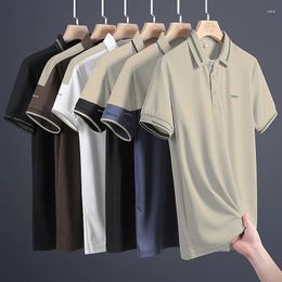 Men's Polos Men Polo Shirts Short Sleeve 2024 Summer Thin Ice Silk Pullover Tops Casual Loose Tees Male Buttons Turn-down Collar T-shirts