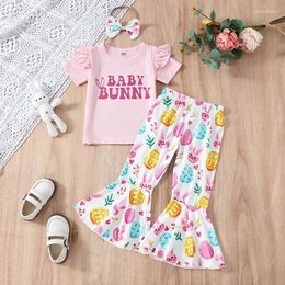 Clothing Sets Summer Easter Toddler Baby Girls Outfits 2pcs Short Sleeve T-Shirt Egg Print Flare Pants Headband Clothes Set