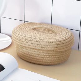 Baskets Nordic Style Storage Box Woven Cotton Rope Desktop Organiser Basket Home Decor With Cover Snack Sundries Keys Collection Bins