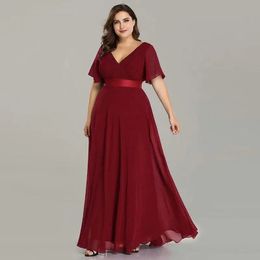 ICCLEK Style Women VNeck Chiffon Dress Wedding Evening Party Long Elegant Red Dresses For 2023 Plus Size 240319