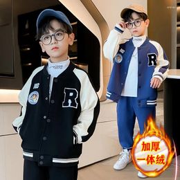 Jackets Autumn Winter Baseball Jacket Plus Velvet Kids Teens Fashion Clothes For Girls Boys Cardigan 4-14 Years Children Outwear Coats