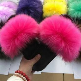 Slippers Slippers 23 color Fasion womens fur slippers Womens Soes Plus fox air fluffy sandals Winter warm H240326GPPQ