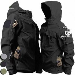 waterproof Tactical Jackets Men Military Shark Skin Soft Shell Multi-pocket Hooded Jacket Outdoor Army Wear-resistant Cargo Coat Q51k#