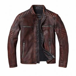 free ship.Fi Man Motor Rider 100% leather jacket,Biker Vintage leather coat.slim fit real cowhide clothes.quality C2Fj#