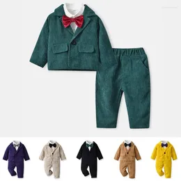 Clothing Sets Autumn Suit Children's Corduroy Long Sleeve Dress Lapel Shirt Crawler Three-Piece