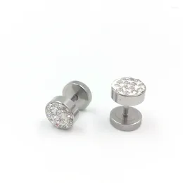 Stud Earrings 1Pair Black/Silver Colour Men Barbell Punk Ear Studs Trendy Round Stainless Steel Crystal Rhinestone For