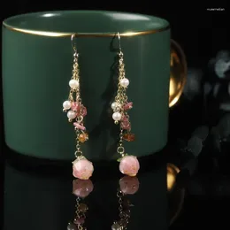 Dangle Earrings Bohemia Delicate Irregular Tourmaline Crushed Stone For Women Girls Fashion Sweet Strawberry Jewellery