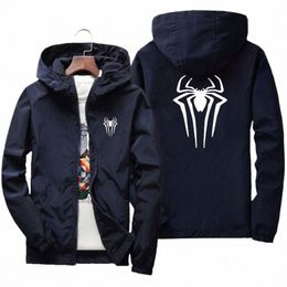 Protetor solar à prova d'água Praia Jaquetas Casuais Spider Men's Summer Hooded Jacket Windbreaker Packable Skin Coat j3HA #