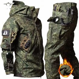ru Camo Military Waterproof Sets Men Winter Shark Skin Soft Shell Hooded Jackets+Multi-pocket Cargo Pants 2 Pcs Tactical Suits l2vP#