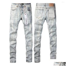 Mens Jeans Designer Purple Brand Male Light Blue Y2K High Street Denim Paint Iti Pattern Damaged Ripped Skinny Pants Drop Delivery App Dh6Yo