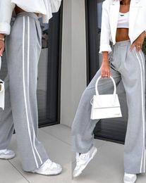 Women's Pants Femal Clothing Contrast Paneled Sporty Spring Summer Fashion Side Striped Drawstring Button Casual