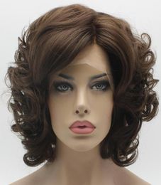 Iwona Hair Wavy Short Two Tone Brown Mix Wig 2468 Half Hand Tied Heat Resistant Synthetic Lace Front Wig9930142