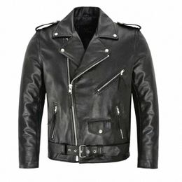 2024 Punk Men PU Leather Jacket Motorcycle Fi Slim Fit Leather Coat E3RW#