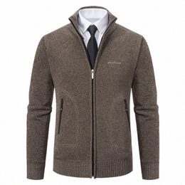autumn Spring Men's Sweater Coat Brown Jacket Busin Casual Turtleneck Zipper Overcoat Wool Veet Pullovers Cold Sweatercoat l3VC#