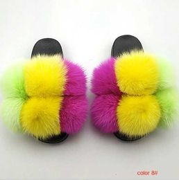 Slippers Slippers Fluffy Raccoon Fur Slide Soes Womens Fox Flip Flat Outdoor Sandals Amazing Drop Sip H240326B79O