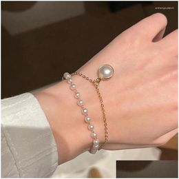 Charm Bracelets Trendy Pearl Double Layer Bracelet For Women Girl Simple Gold Colour Chain Pendent Female Jewellery Gift Bangles Drop Del Otakl