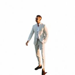 linen Wedding Tuxedos for Men Summer Slim Fit Suit Jacket with Pants Notched Lapel 2 Piece Set Summer Fi Jacket Pants 2024 R43o#