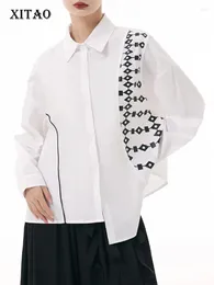Women's Blouses XITAO Casual Asymmetric Shirt Personality Print Patchwork Women Spring Arrival Fashion Trend Long Sleeve Top HQQ1465