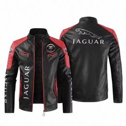 2023 Fi New Mens Vintage Jaguar car logo Jacket Biker Leather Jacket Male Embroidery Bomber Coat Pu Overcoat I9yF#