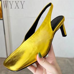 Square 391 Summer Sandals Toe Fashion Women Thin Heels Shallow Runway Shoes Bao Party High Heel 2024 60653