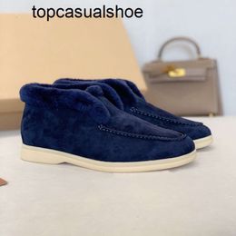 Loro Piano LP LorosPianasl Arrival Walk Blue Suede topquality Boots FashionNew Women Shoes 2022 Winter High Quality Sewing Thick Sole Short Wool Boots High Top Furry