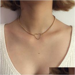 Chokers Hollow Heart Choker For Women Wholesale Statement Necklace Gold Sier Color Dainty Love Pendant Necklaces Gift Drop Delivery Je Otadg