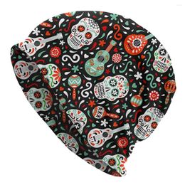 Berets Ethnic Mariachi Musical Instrument Mexican Skull Halloween Day Of The Dead Sugar Unisex Bonnet Thin Cycling Hats Double Layer