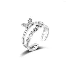 Cluster Rings Women's Korean Version Of The Simple Open Butterfly Ring Japanese And Trendy Index Finger Tail Silver Jewelry