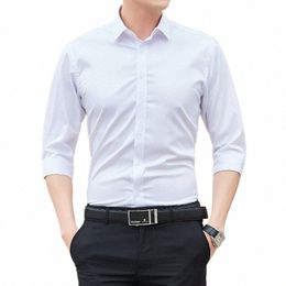 yasuguoji Busin Casual Three Quarter Sleeve Shirt Men Classic Solid Colour Male Social Dr Shirts for Man Summer Slim Tops u95d#