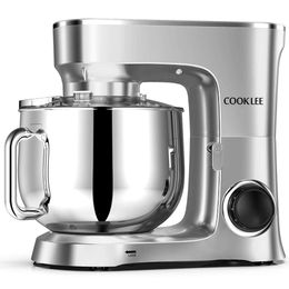 COOKLEE Vertical 9.5 Quarts. 660W 10 Speed Electric Kitchen Equipped with Dishwasher Washable Dough Hook, Flat Mixer, Steel Wire Whip, and Toppling Protective