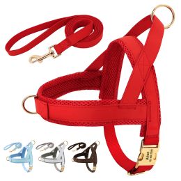Harnesses Personalised Dog Harness Leash Set No Pull Dog Harnesses Adjustable Pet Vests For Small Medium Large Dogs Pets Walking Lead Rope