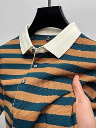 Men's Polos 2024 Fashion Contrast Stripe Short Sleeve POLO Shirt Summer High Quality Cotton T-shirt Collar Casual Youth Top