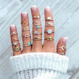 Cluster Rings LXY-W Vintage Gold Plated Simple Eye Starfish Mountain Compass Set Ring For Women Trendy Personality Stone Jewellery Gift