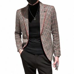 brand Clothing Plaid Men Blazers Spring Casual Suit Jacket Wedding Busin Tuxedo Masculino Streetwear Social Dr Coat Homme T0Fv#