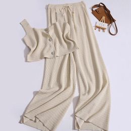 Women's Pants Square Neck Short Vest High Waist Wide-leg 2-piece 2024 Korean Elegant Fashion Knit Wide Strap Tank Top Trousers