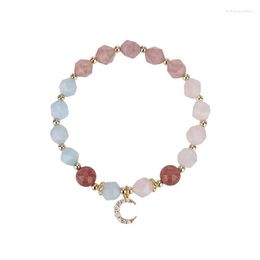 Charm Bracelets Elegant Aquamarine Bracelet With Stberry Crystal Pink Quartz Beads Drop Delivery Jewelry Otrvp