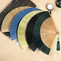 Decorative Figurines Retro Japanese Style Folding Fan Classical Wooden Shank Hand Held With Tessel Female Party Dance Gift Home Decor