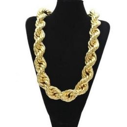 Mens Gold Plated Hip Hop Necklace Copper Heavy 3cm Extra Large Rope Chain271f