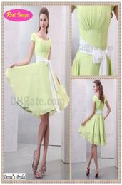 Beautiful Light Green Square Neckline Bridesmaid Dress for Young Girl Short Sleeve Chiffon HX56 Dhyz 012161372