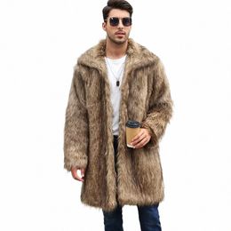 men Faux Fox Fur Jacket Coat Winter Thick Fluffy Lg Sleeve Warm Shaggy Outerwear Luxury Fur Lg Jacket Btjas Jackets Mens y6nx#